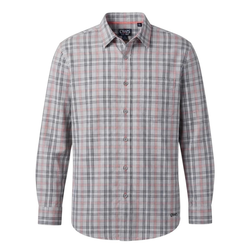 Chaps Mens L Long Sleeve Button Down Flannel Shirt Plaid Orange Black Gray - Picture 1 of 8